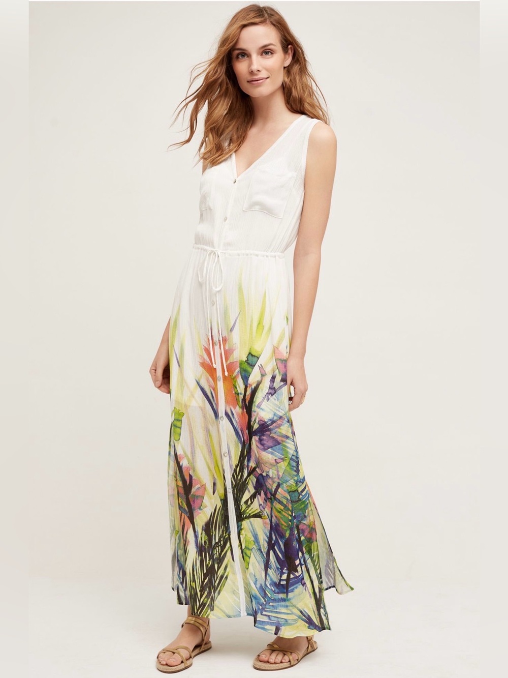 Anthropologie Watergarden Beach Dress XS NWT Tropical Maxi